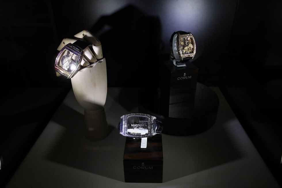 Display of Corum's Golden Bridge Series Photo Credit: Bonnie Yap