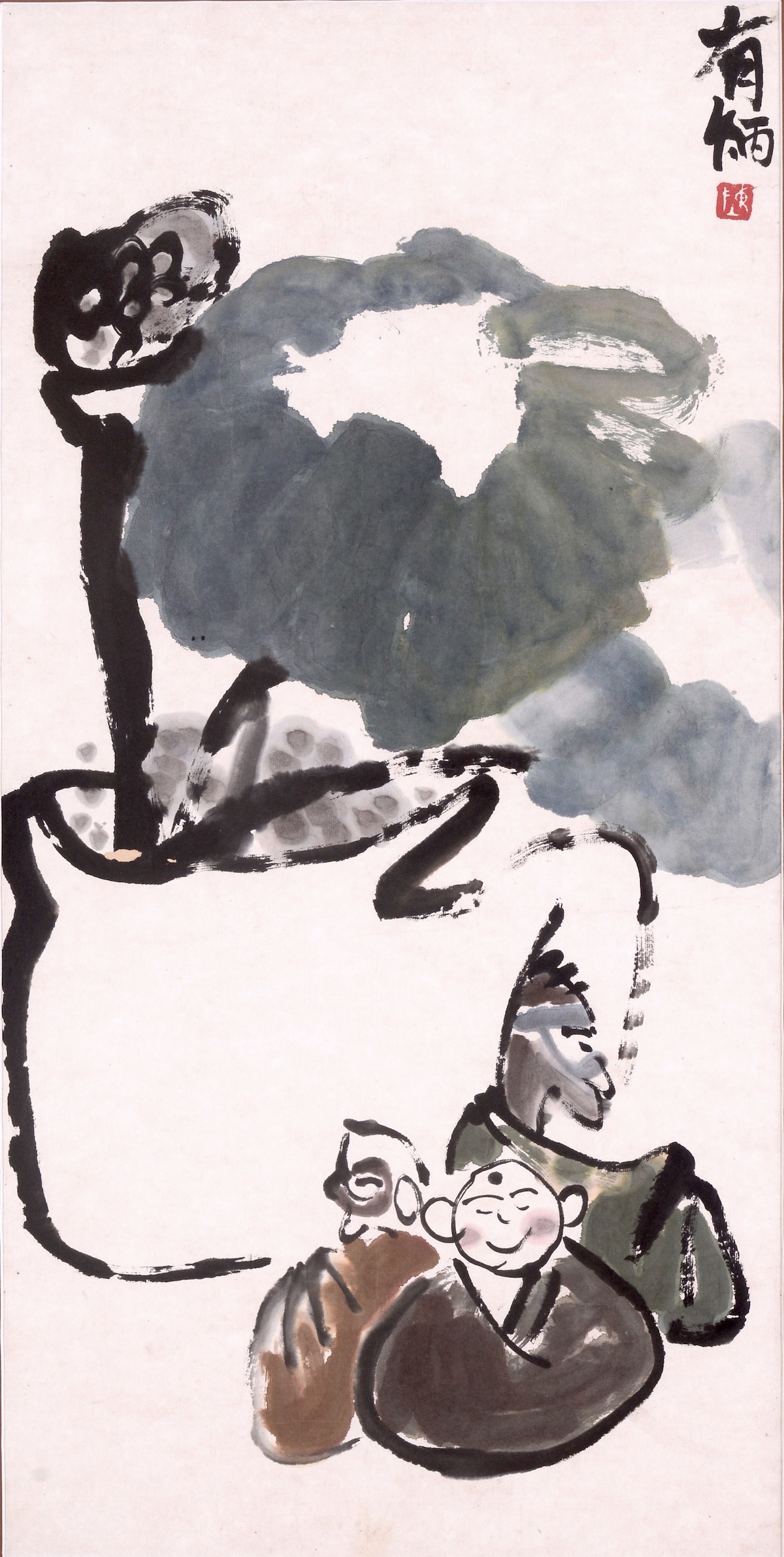 Tan Oe Pang (b.1947). Buddha and Lotus, undated. Ink and colour on paper, 69 x 36 cm (http://www.asiaartcollective.com/)