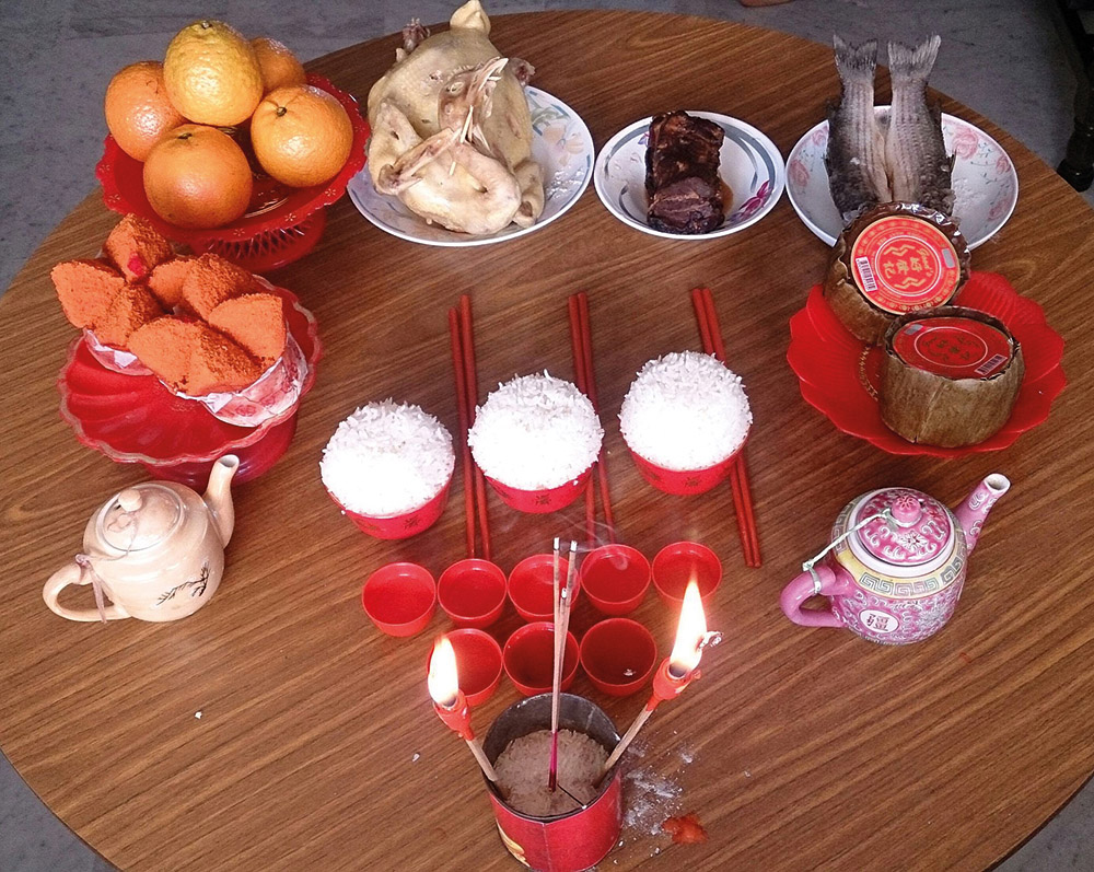 On the first day of the New Year, offerings are made to the deities to welcome them. Source: Wikimedia Commons